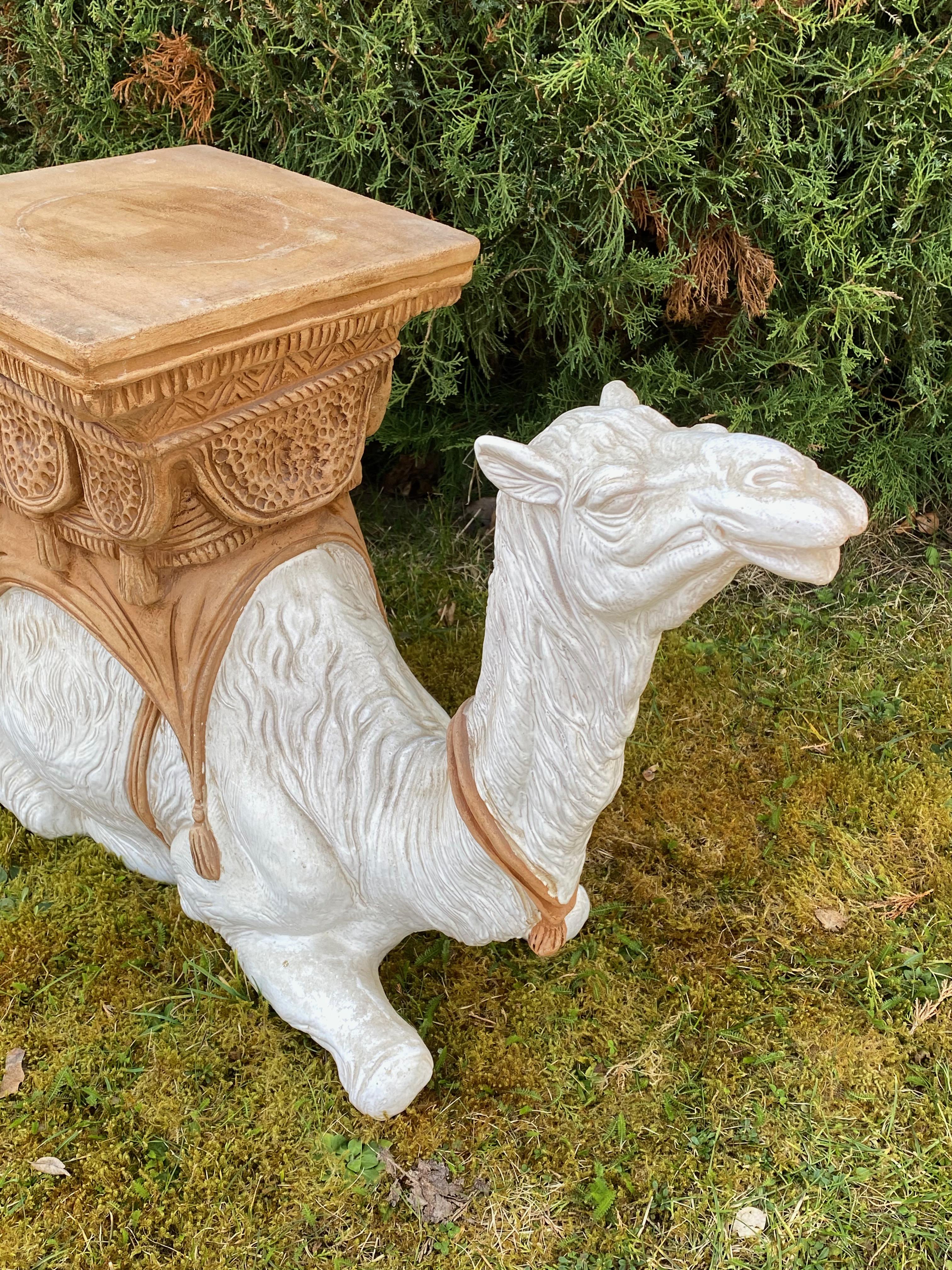 Hand-Crafted Hollywood Regency Italian Terracotta Camel Garden Stool Plant Stand or Seat