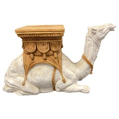 Vintage Hollywood Regency Italian Terracotta Camel Garden Stool Plant Stand or Seat