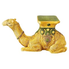 Sgabello da giardino in terracotta italiana Hollywood Regency Camel