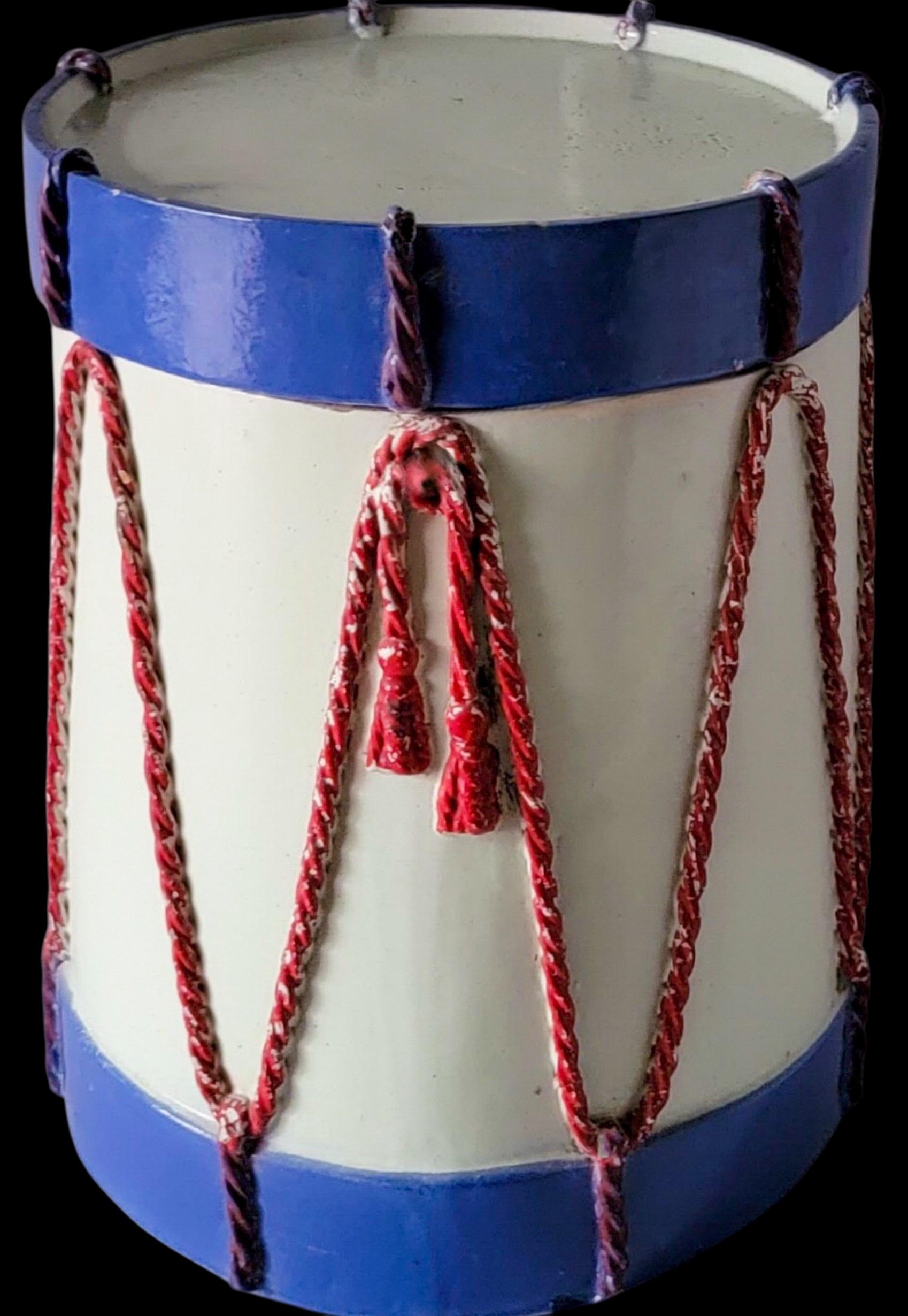 Terre cuite Table d'appoint Hollywood Regency Italian Terracotta Drum Form Red White Blue Side Table en vente