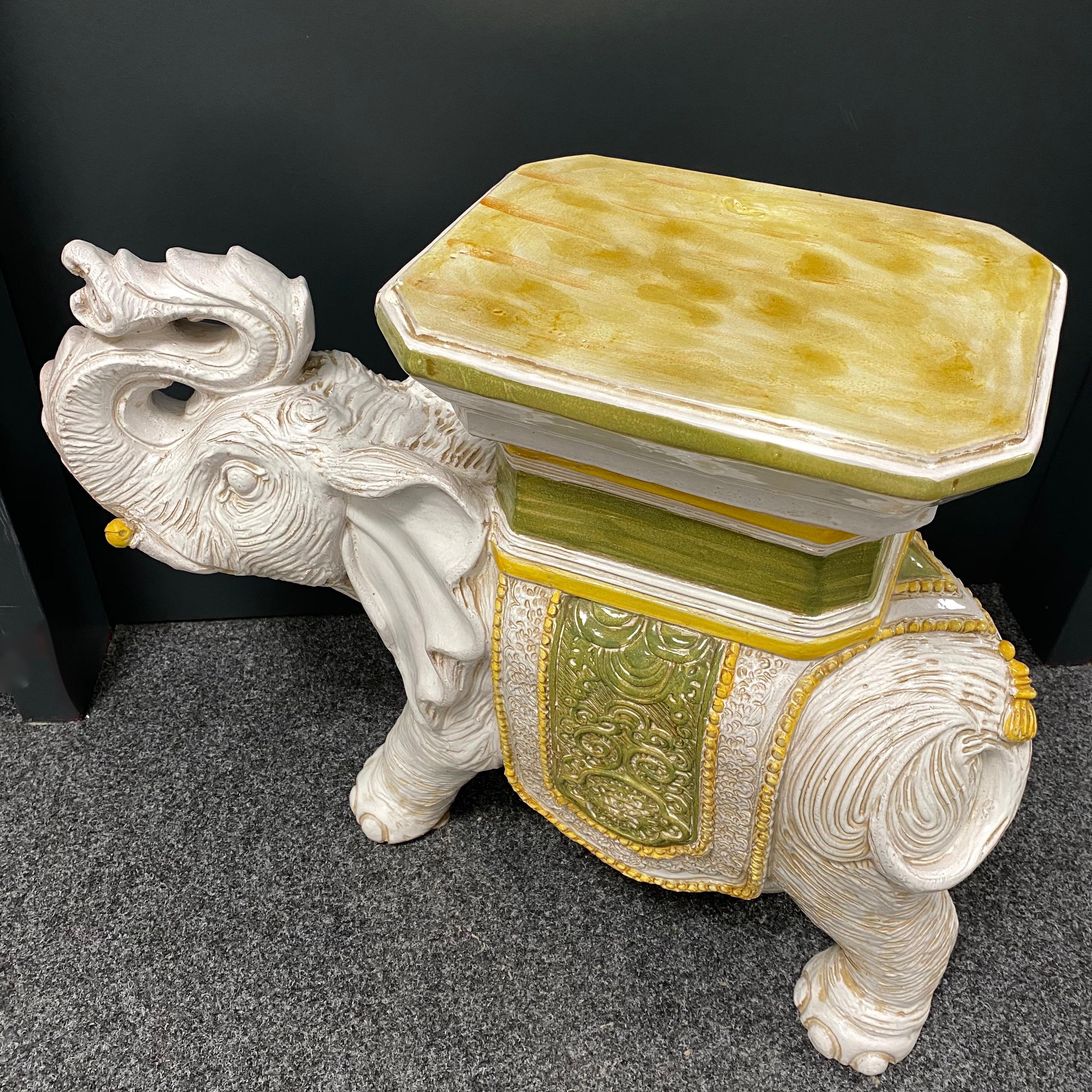 Hollywood Regency Italian Terracotta Elephant Garden Stool Plant Stand or Seat 3