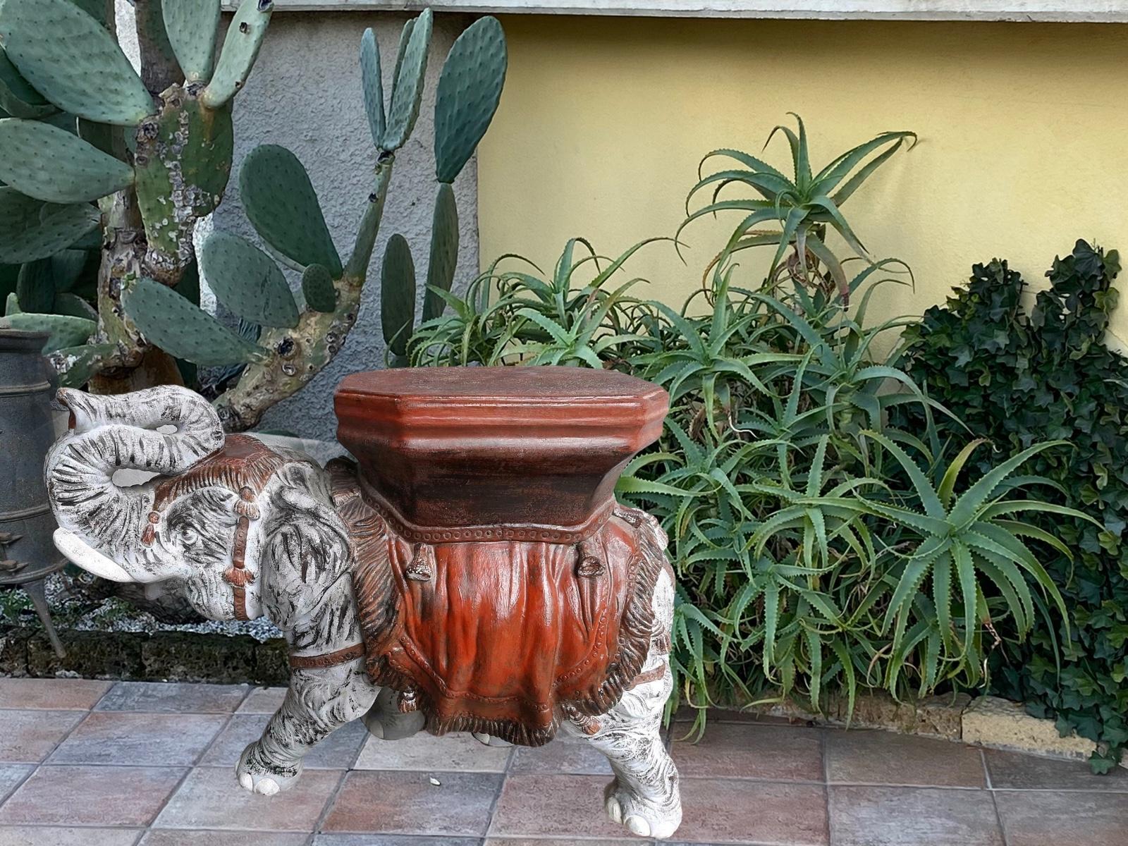 Hollywood Regency Italian Terracotta Elephant Garden Stool Plant Stand or Seat For Sale 5
