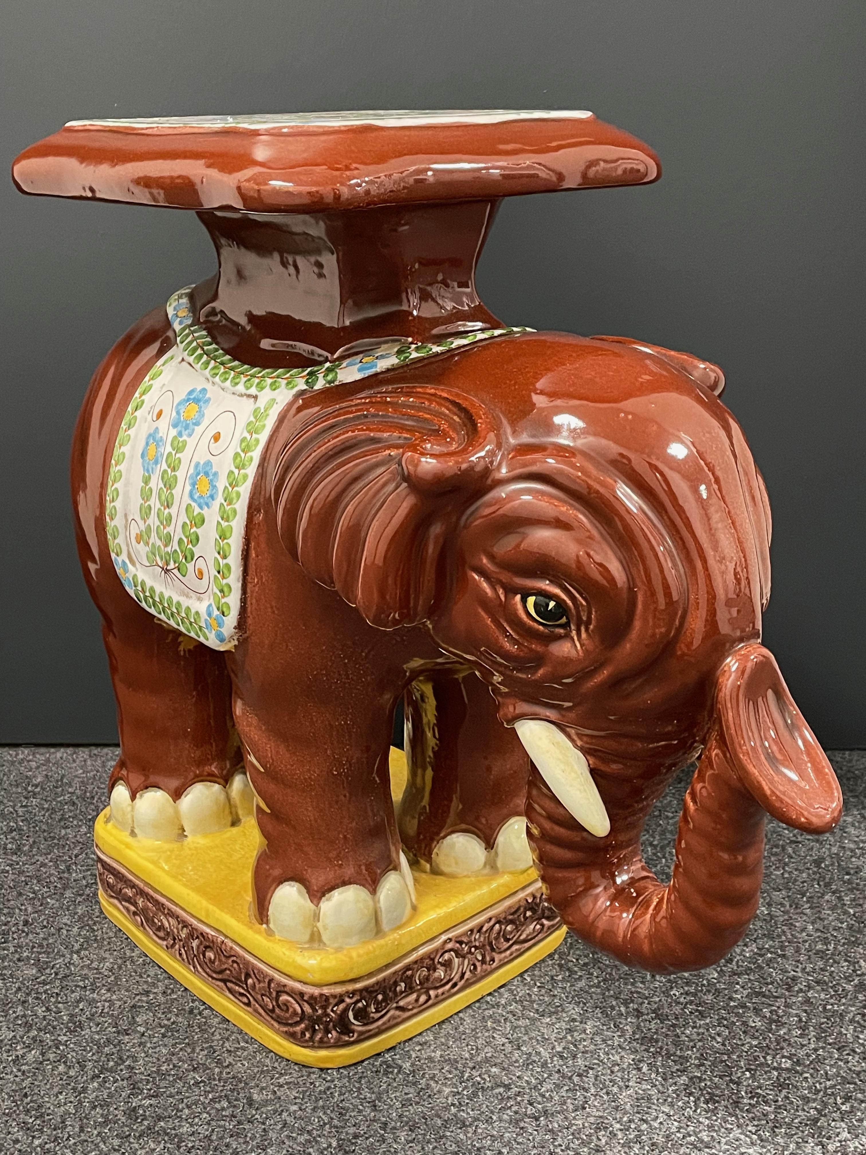 Hollywood Regency Italian Terracotta Elephant Garden Stool Plant Stand or Seat For Sale 7