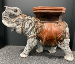 Hollywood Regency Italian Terracotta Elephant Garden Stool Plant Stand or Seat