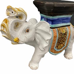 Hollywood Regency Italian Terracotta Elephant Garden Stool Plant Stand or Seat