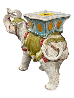 Hollywood Regency Italian Terracotta Elephant Garden Stool Plant Stand or Seat