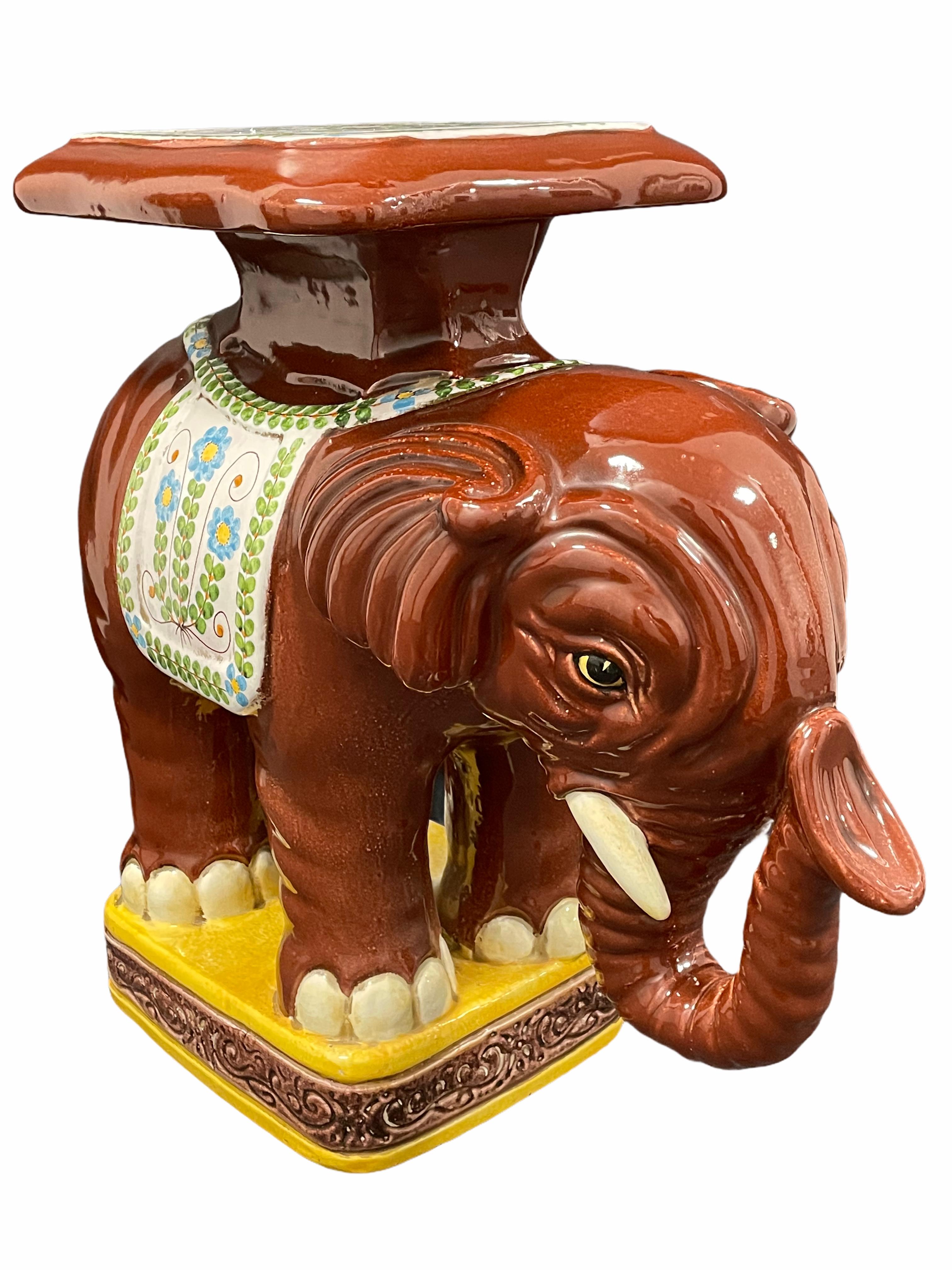 Hand-Crafted Hollywood Regency Italian Terracotta Elephant Garden Stool Plant Stand or Seat For Sale