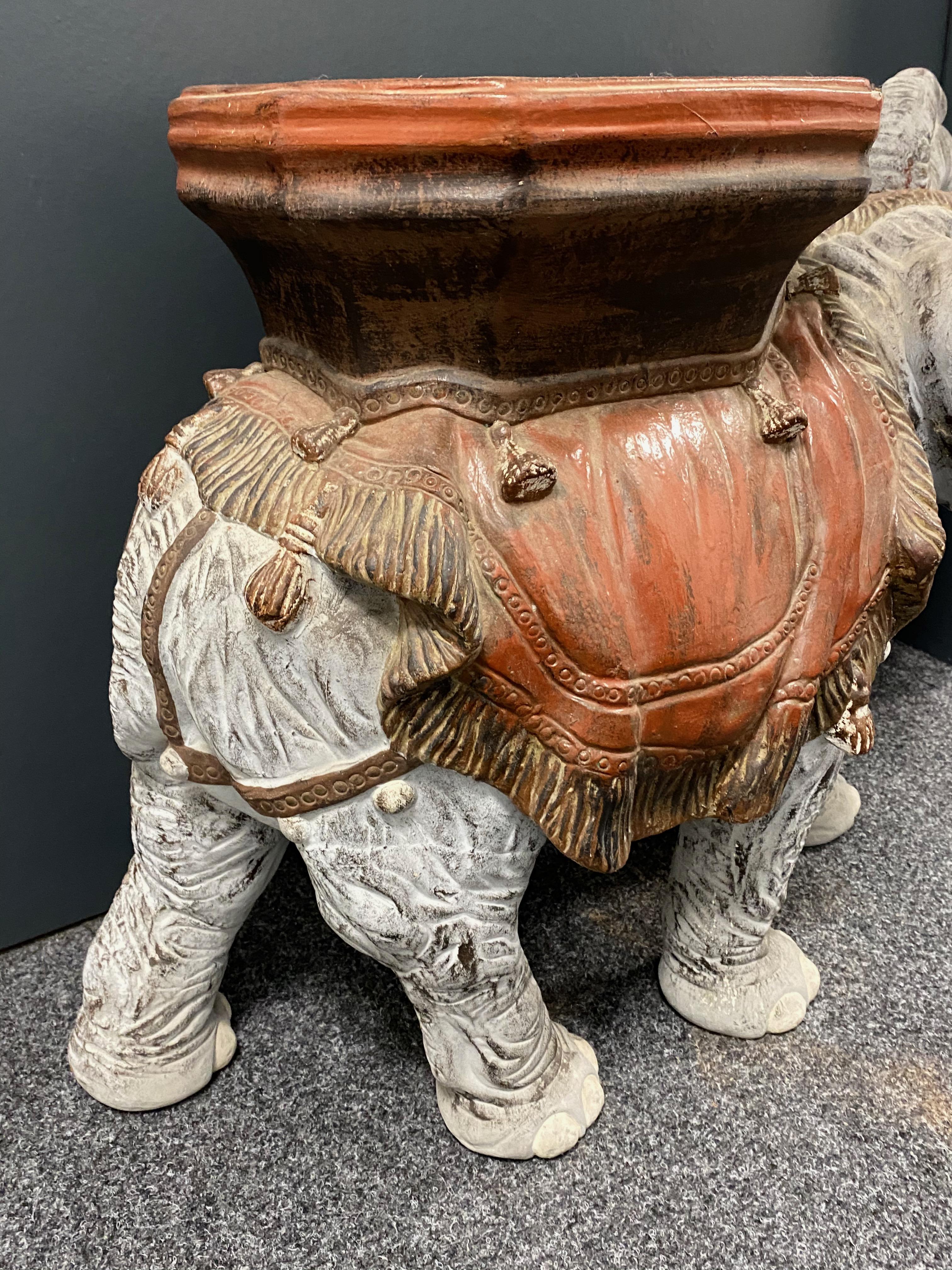 Mid-20th Century Hollywood Regency Italian Terracotta Elephant Garden Stool Plant Stand or Seat For Sale