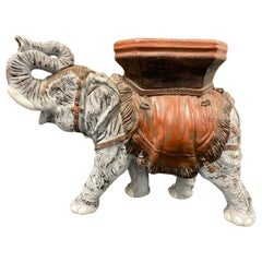 Retro Hollywood Regency Italian Terracotta Elephant Garden Stool Plant Stand or Seat