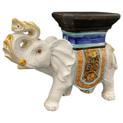 Hollywood Regency Italian Terracotta Elephant Garden Stool Plant Stand or Seat