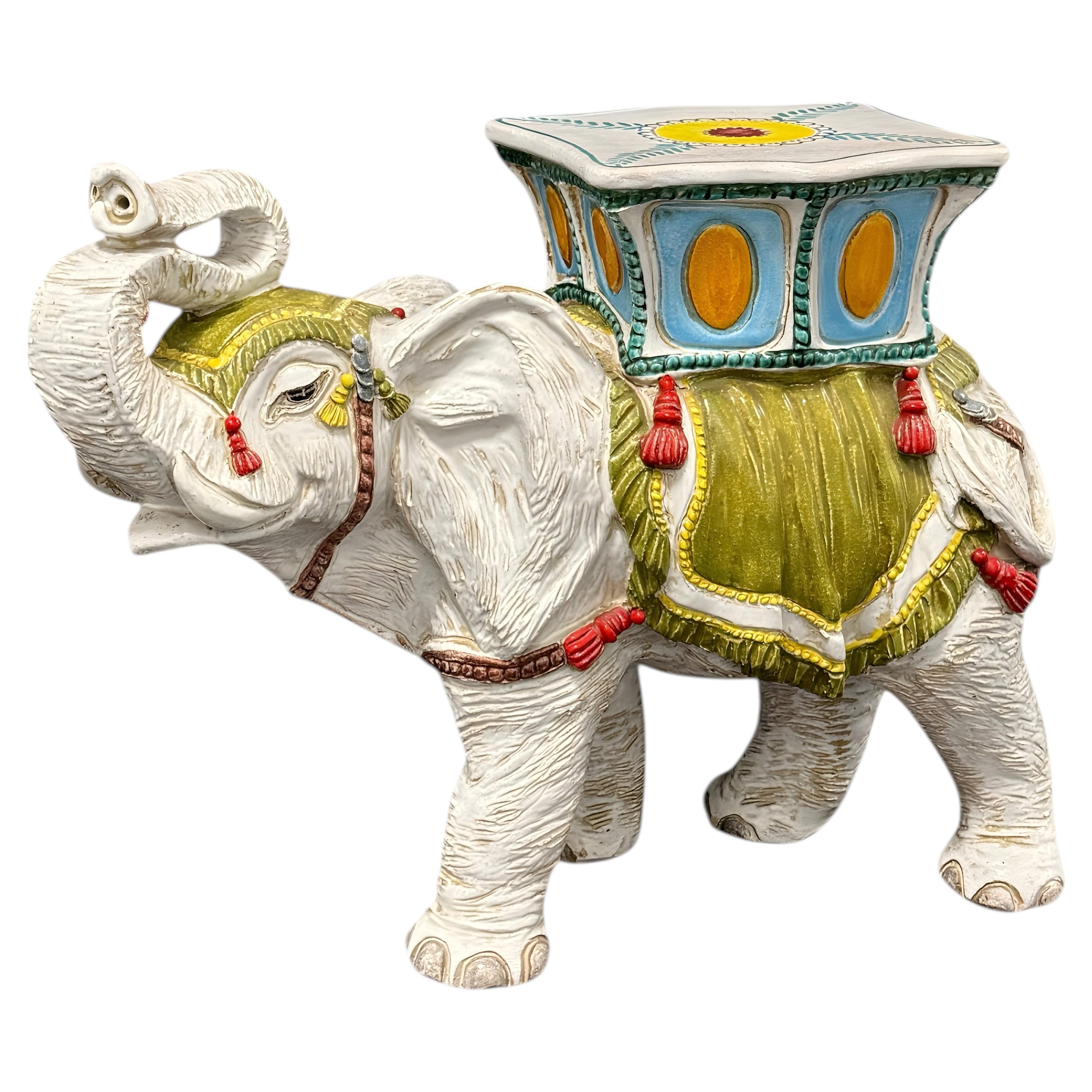 Hollywood Regency Italian Terracotta Elephant Garden Stool Plant Stand or Seat