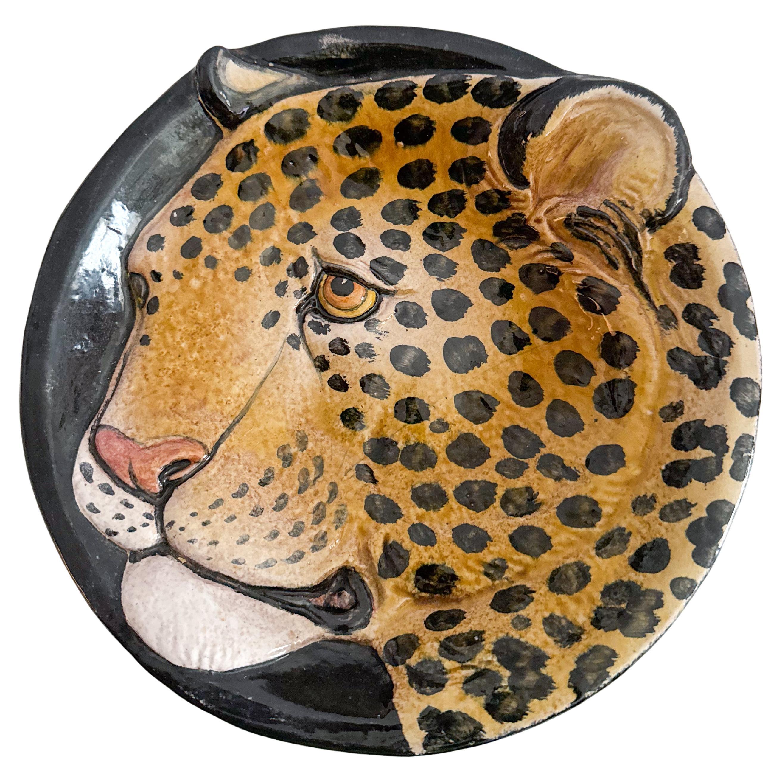 Paletta Hollywood Regency in terracotta italiana maiolicata smaltata Leopardo Ghepardo in vendita