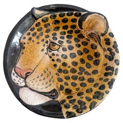 Catchall italien de style Hollywood Regency en terre cuite majolique émaillée léopard