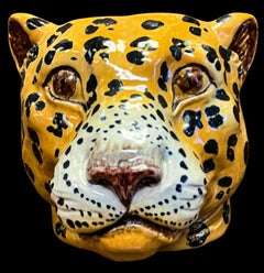 Hollywood Regency Italian Terracotta Majolica Glazed Leopard Planter / Cachepot
