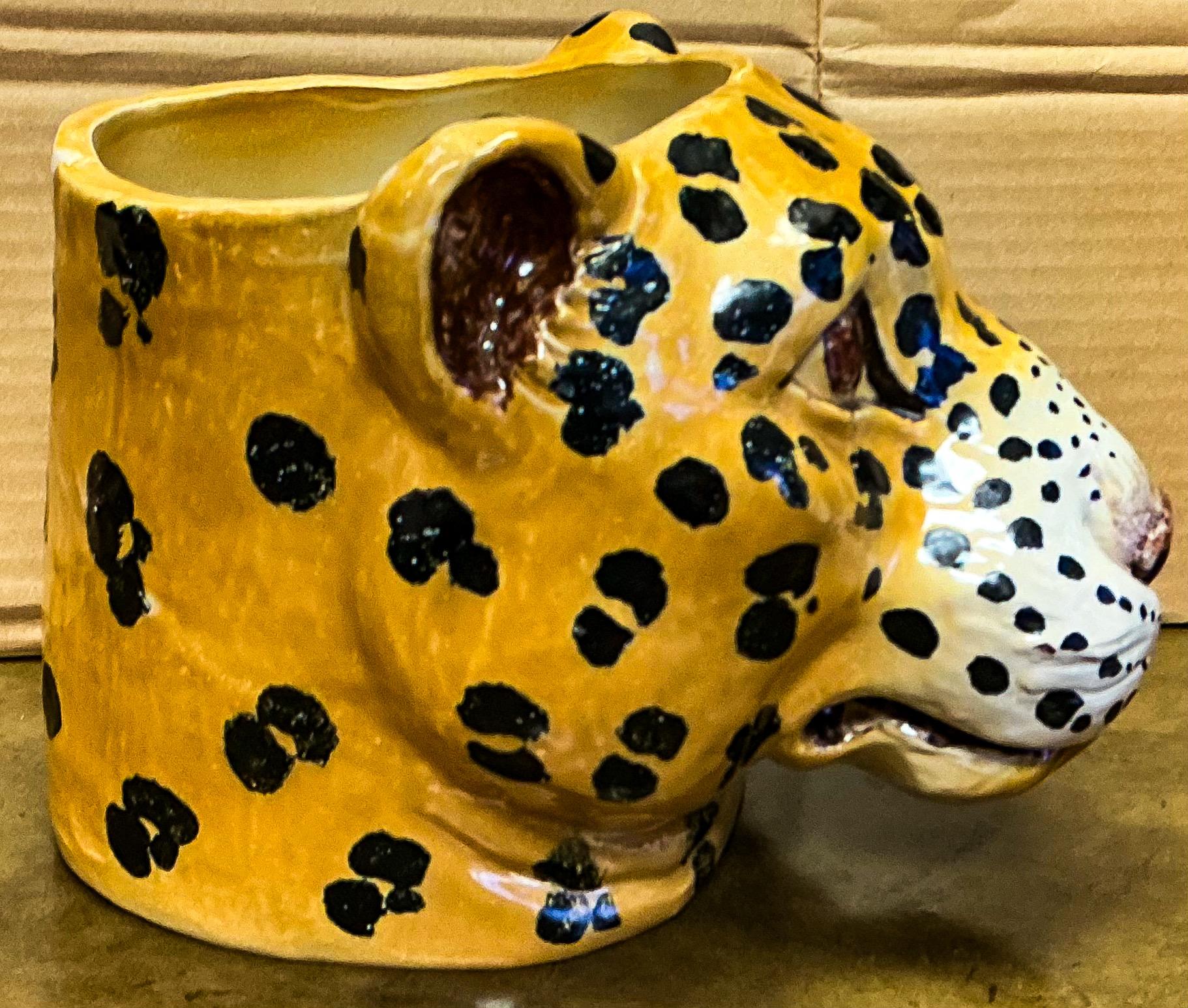 Hollywood Regency Italian Terracotta Majolica Glazed Leopard Planter / Cachepot 2