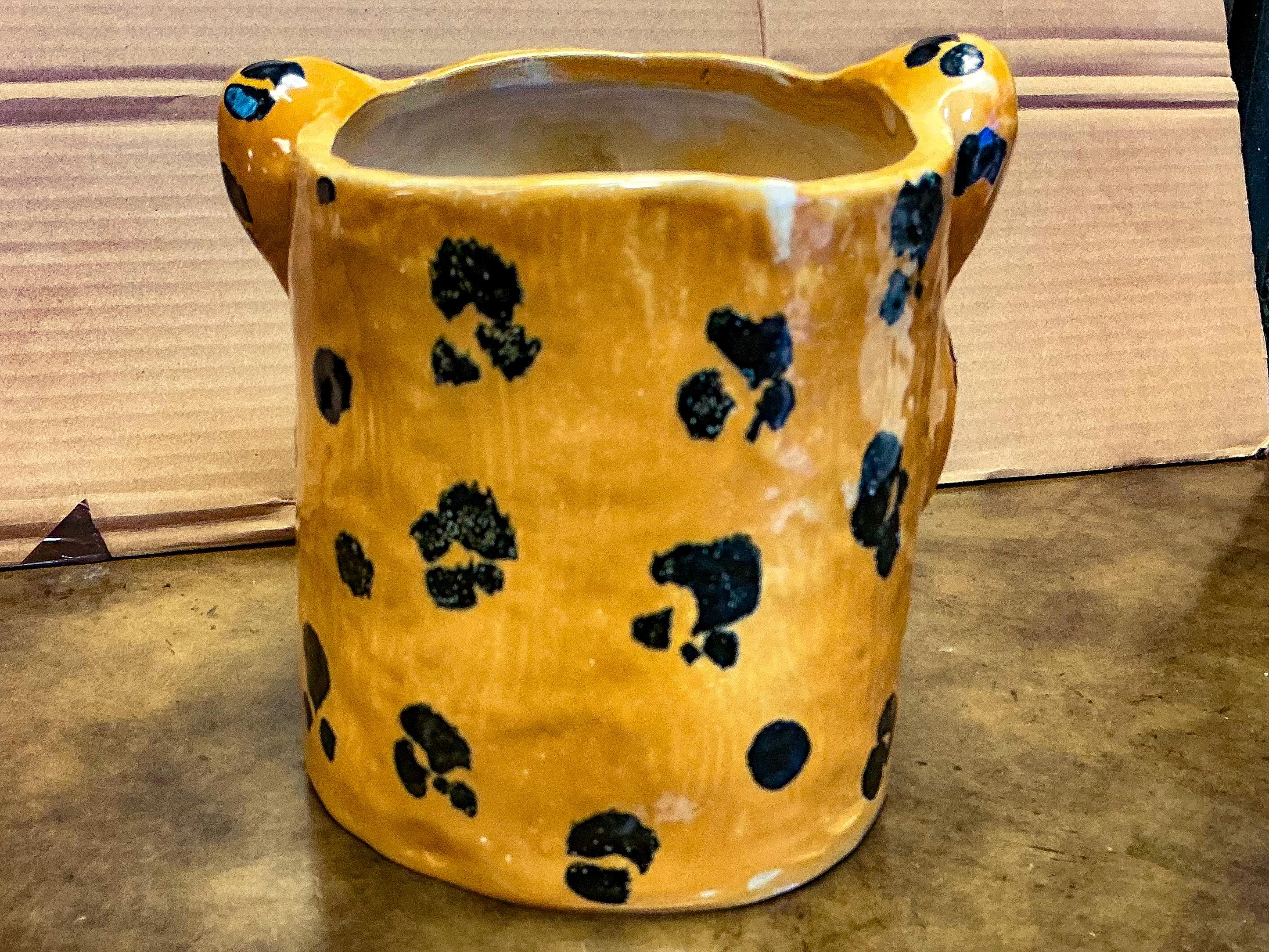 Hollywood Regency Italian Terracotta Majolica Glazed Leopard Planter / Cachepot 3
