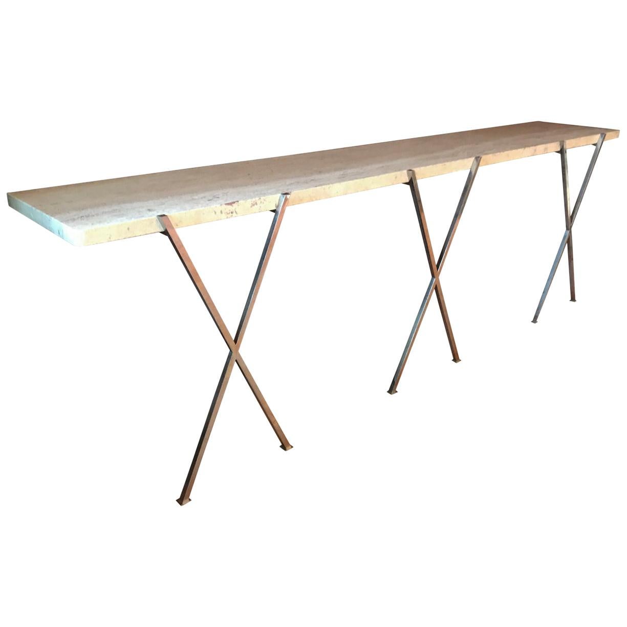 Hollywood Regency Italian Travertine Wall Mounted Floating Console or Hall Table