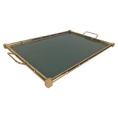 Vintage Hollywood Regency Italian Tray in Brass Faux Bamboo and Fumè Glass, 1970s