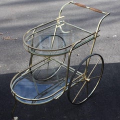 Hollywood Regency Italian Two-Tier Brass Bar Cart or Tea Trolley