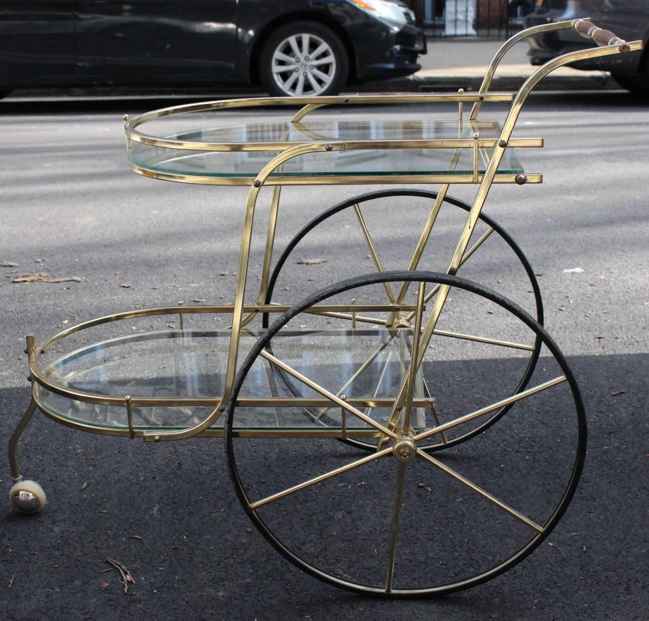 Hollywood Regency Italian Two-Tier Brass Bar Cart or Tea Trolley 1