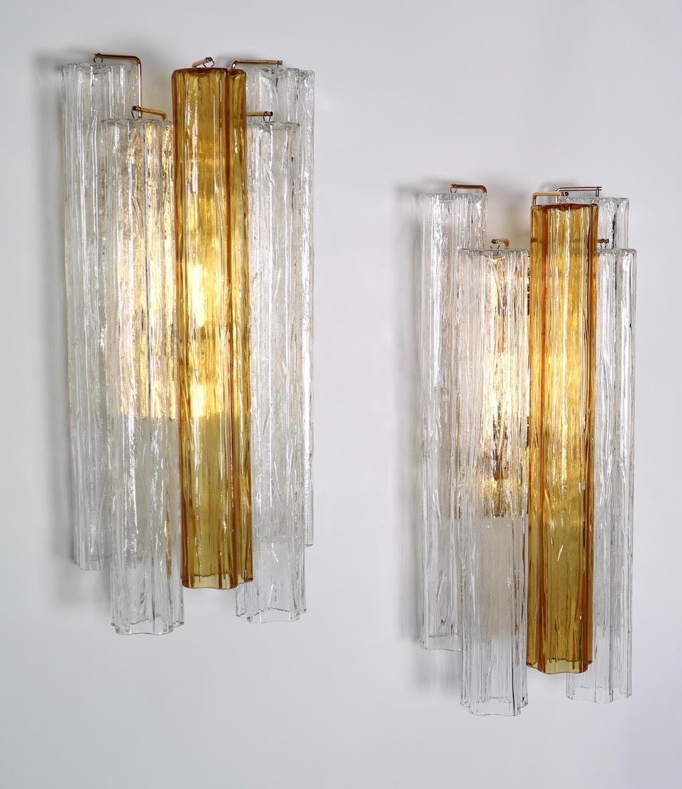 Hollywood Regency Italian Venini Tronchi Glass Sconce in Clear and Amber Glass 3
