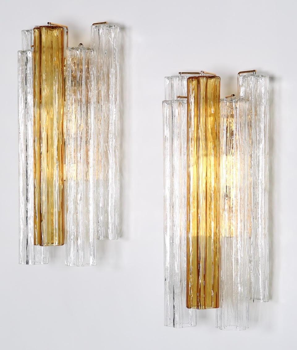 Hollywood Regency Italian Venini Tronchi Glass Sconce in Clear and Amber Glass 4