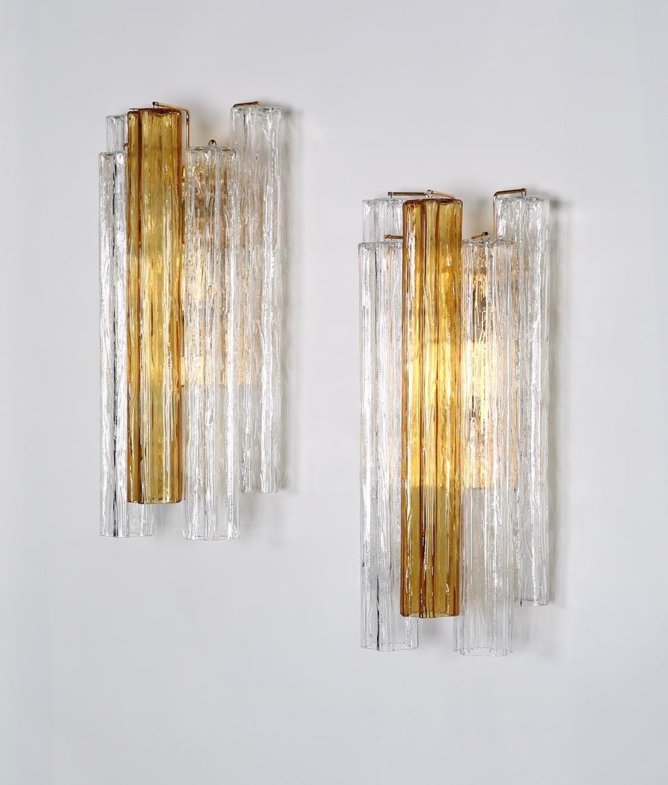 Hollywood Regency Italian Venini Tronchi Glass Sconce in Clear and Amber Glass 5