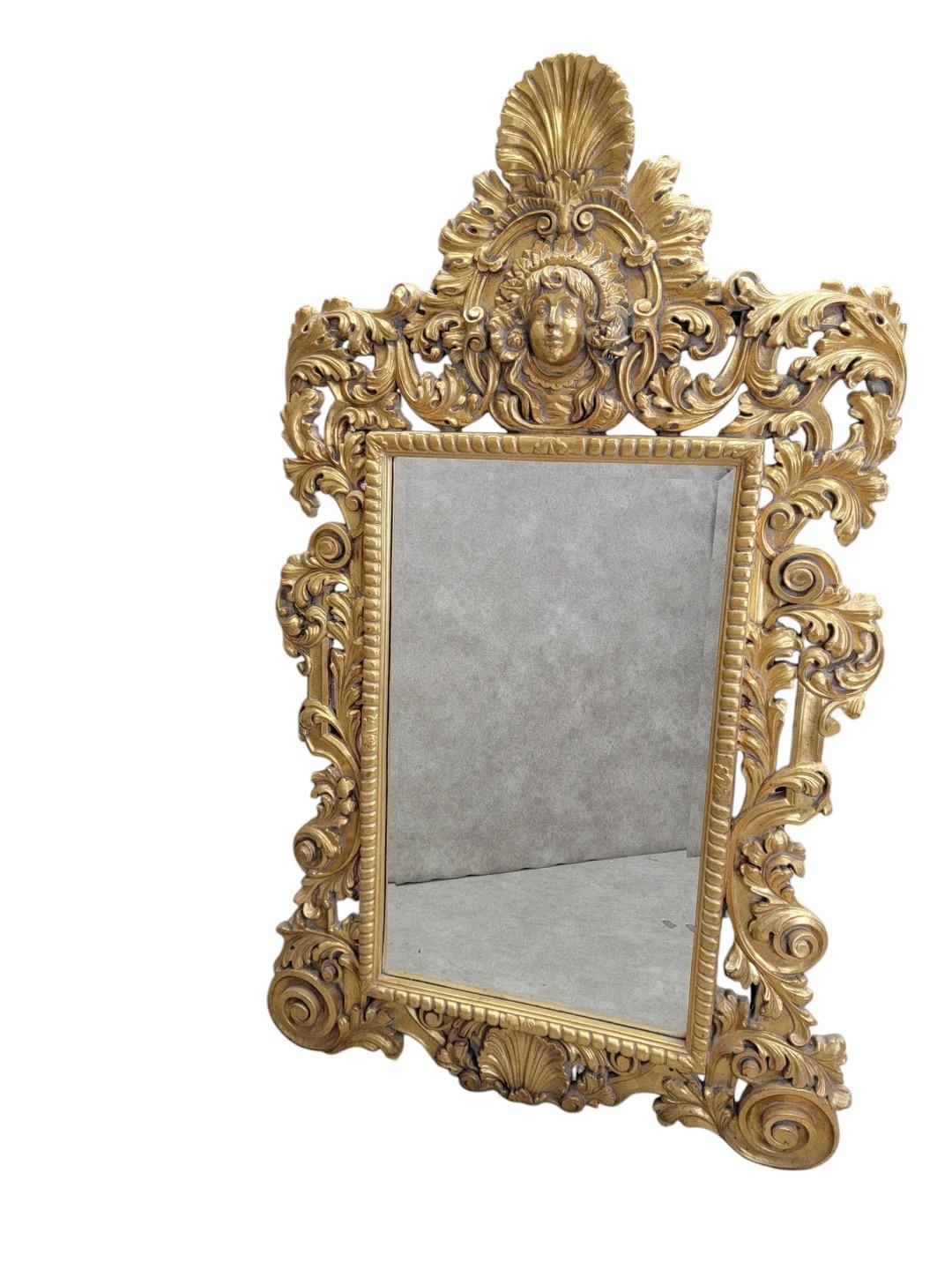 20th Century Hollywood Regency Italian Versace Style Carved Gilded Figural Wall Mirror For Sale