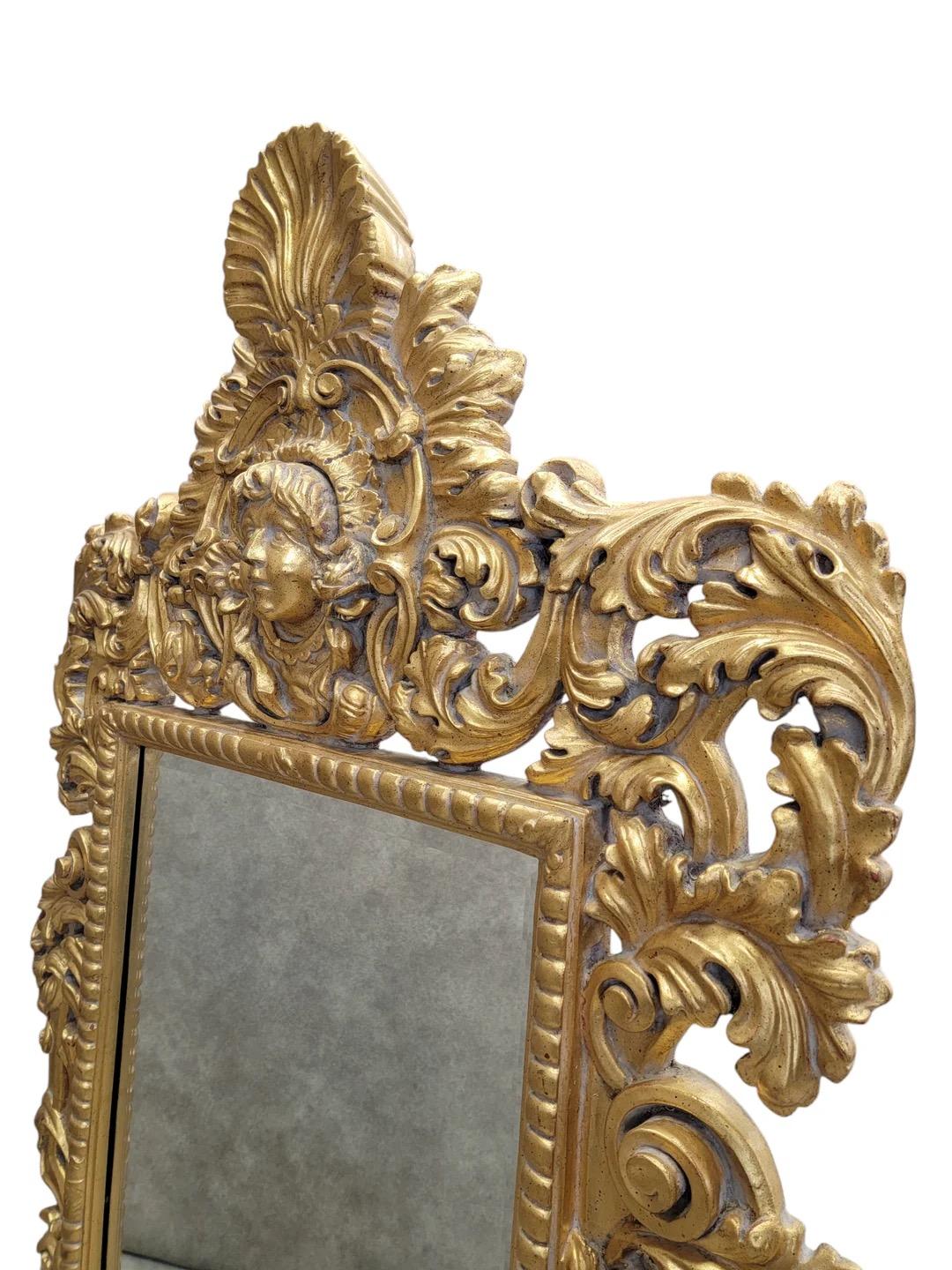 Hollywood Regency Italian Versace Style Carved Gilded Figural Wall Mirror For Sale 1