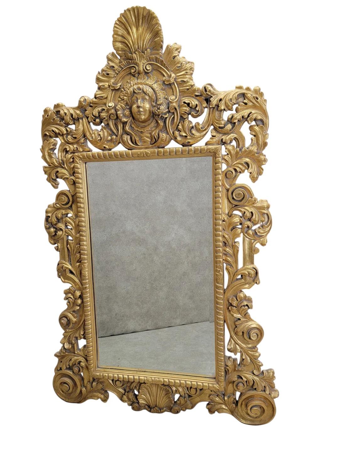 Hollywood Regency Italian Versace Style Carved Gilded Figural Wall Mirror For Sale 2