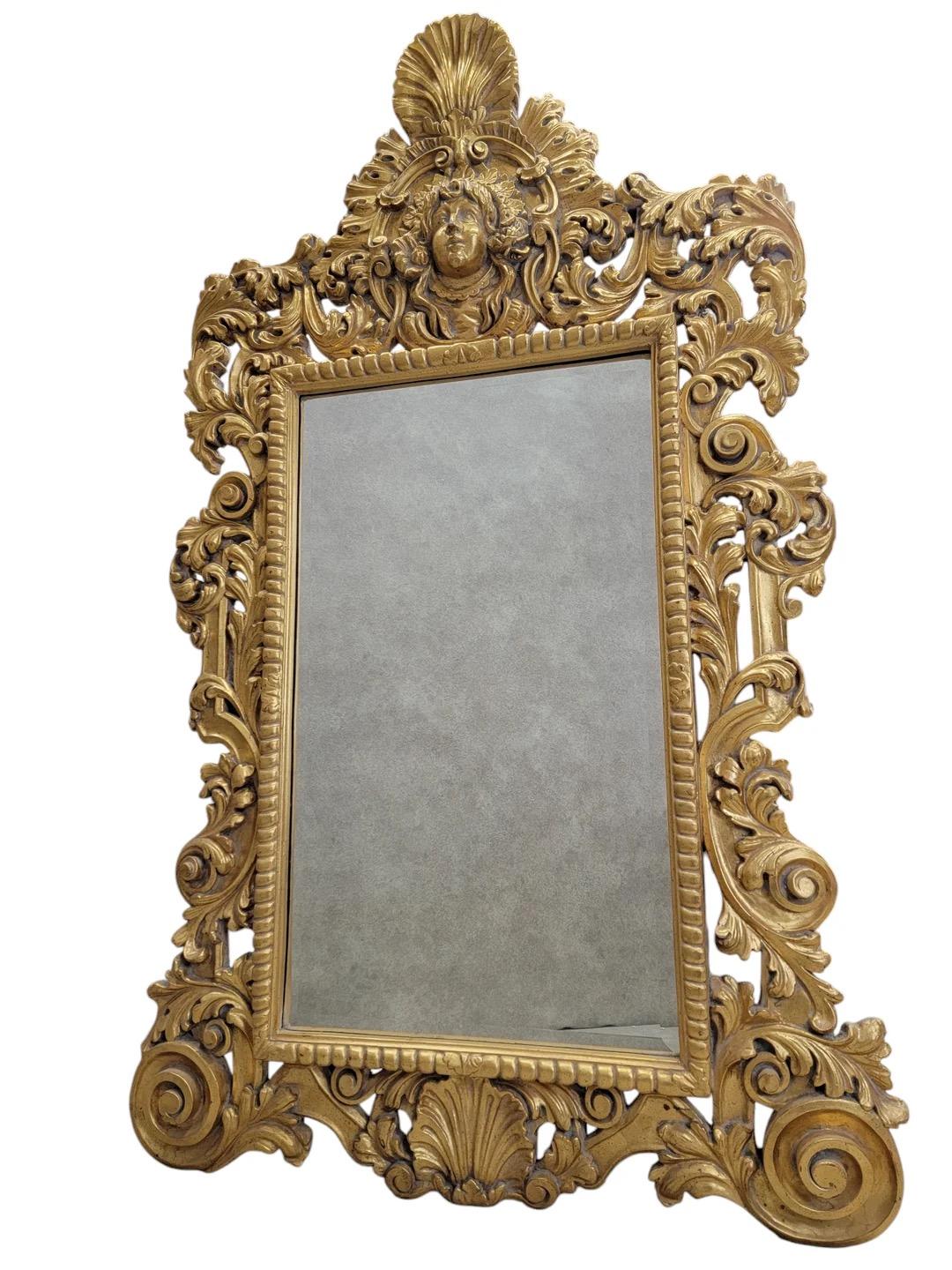 Hollywood Regency Italian Versace Style Carved Gilded Figural Wall Mirror For Sale 3