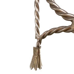 Hollywood Regency Italian Vintage Gold Metal Tassel Motif Twisted Glass Shelf