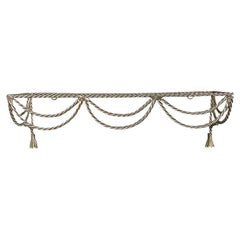 Hollywood Regency Italian Vintage Gold Metal Tassel Motif Twisted Glass Shelf
