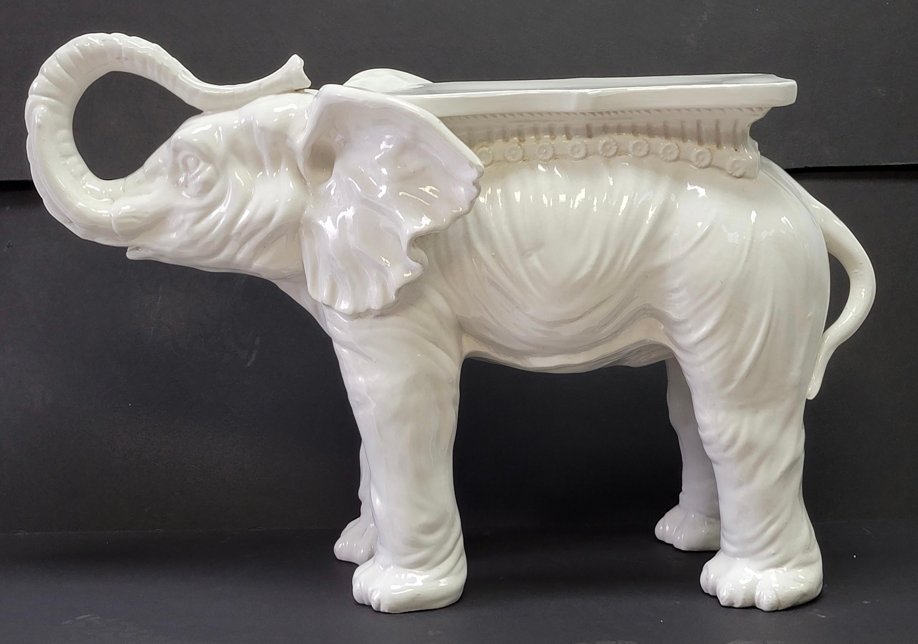 Hollywood Regency Italian White Blanc De Chine Style Elephant Garden Seat 5