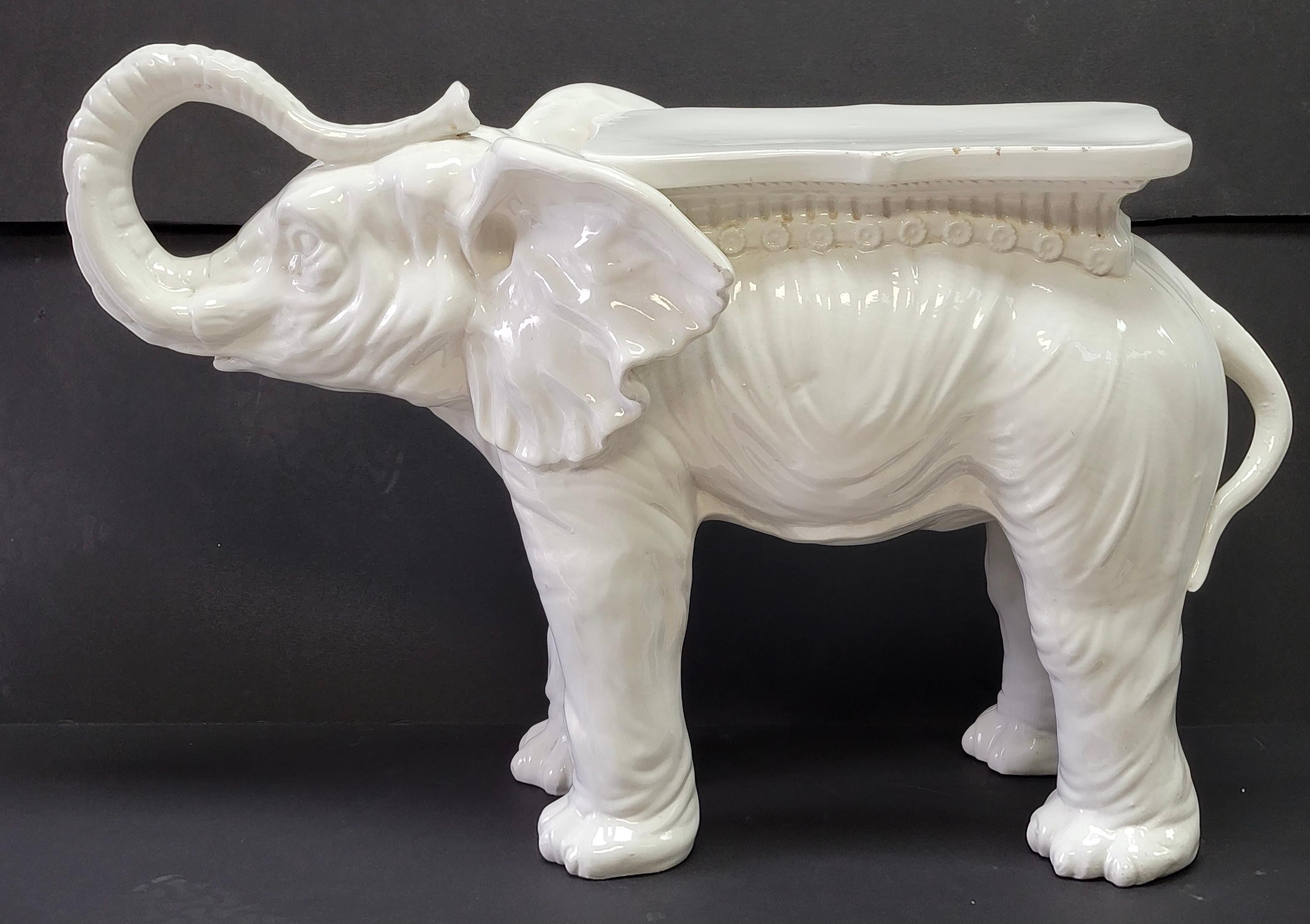 Hollywood Regency Italian White Blanc De Chine Style Elephant Garden Seat 6