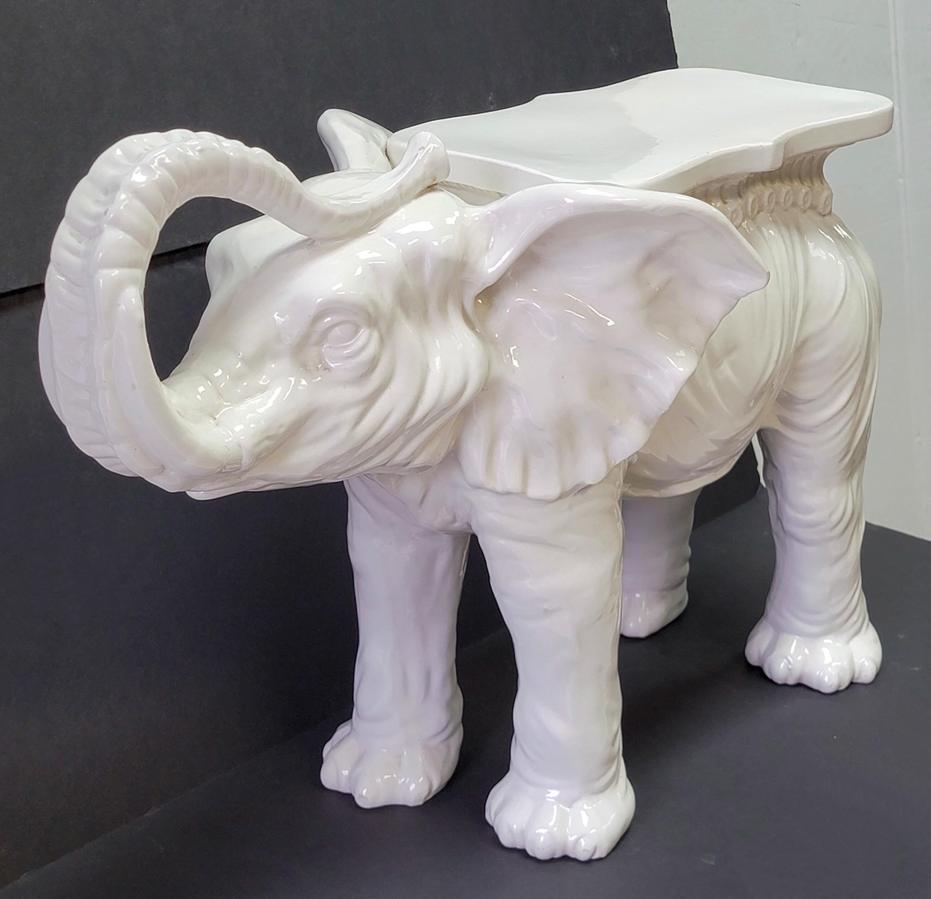 20th Century Hollywood Regency Italian White Blanc De Chine Style Elephant Garden Seat