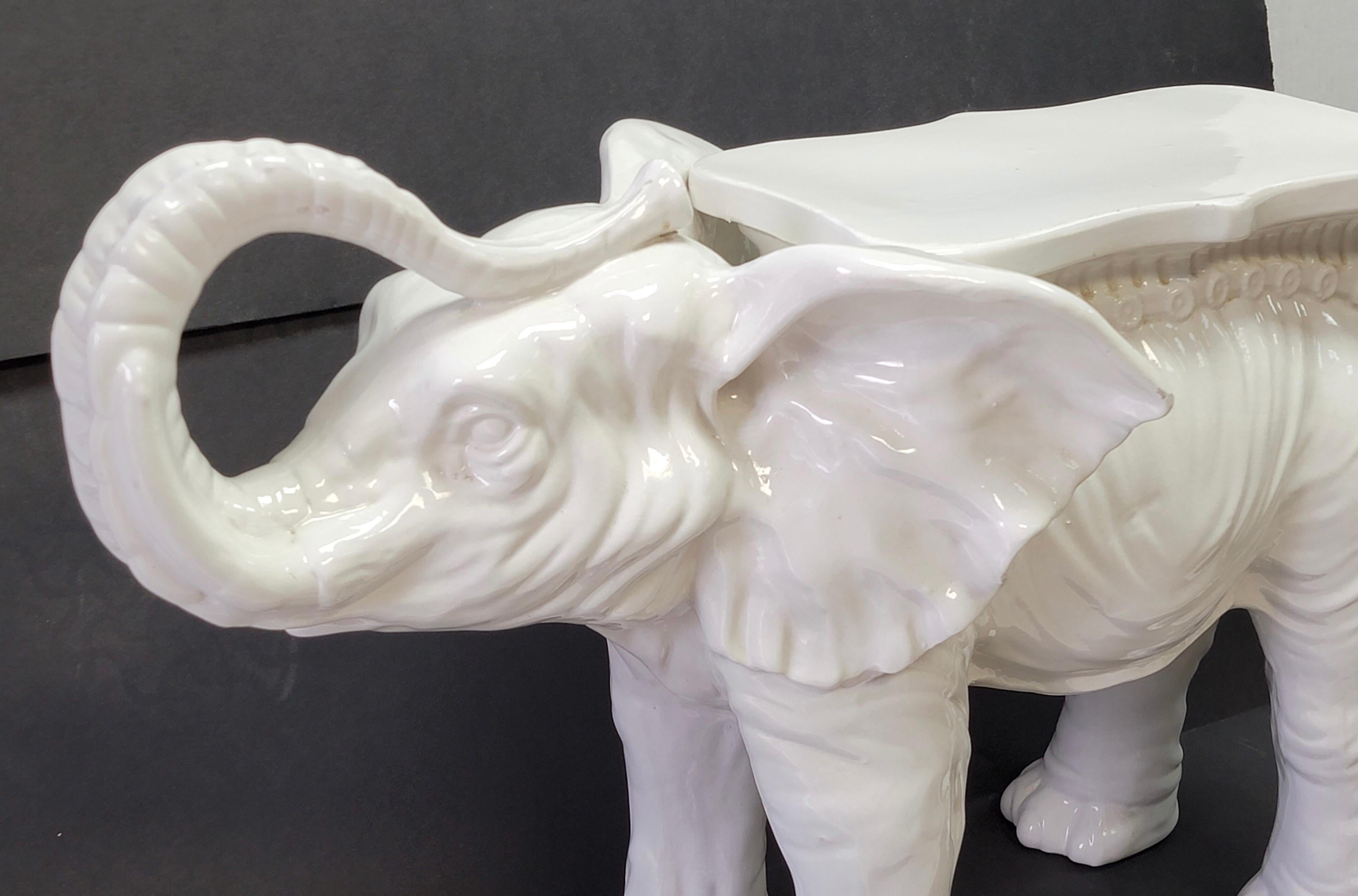 Hollywood Regency Italian White Blanc De Chine Style Elephant Garden Seat 1