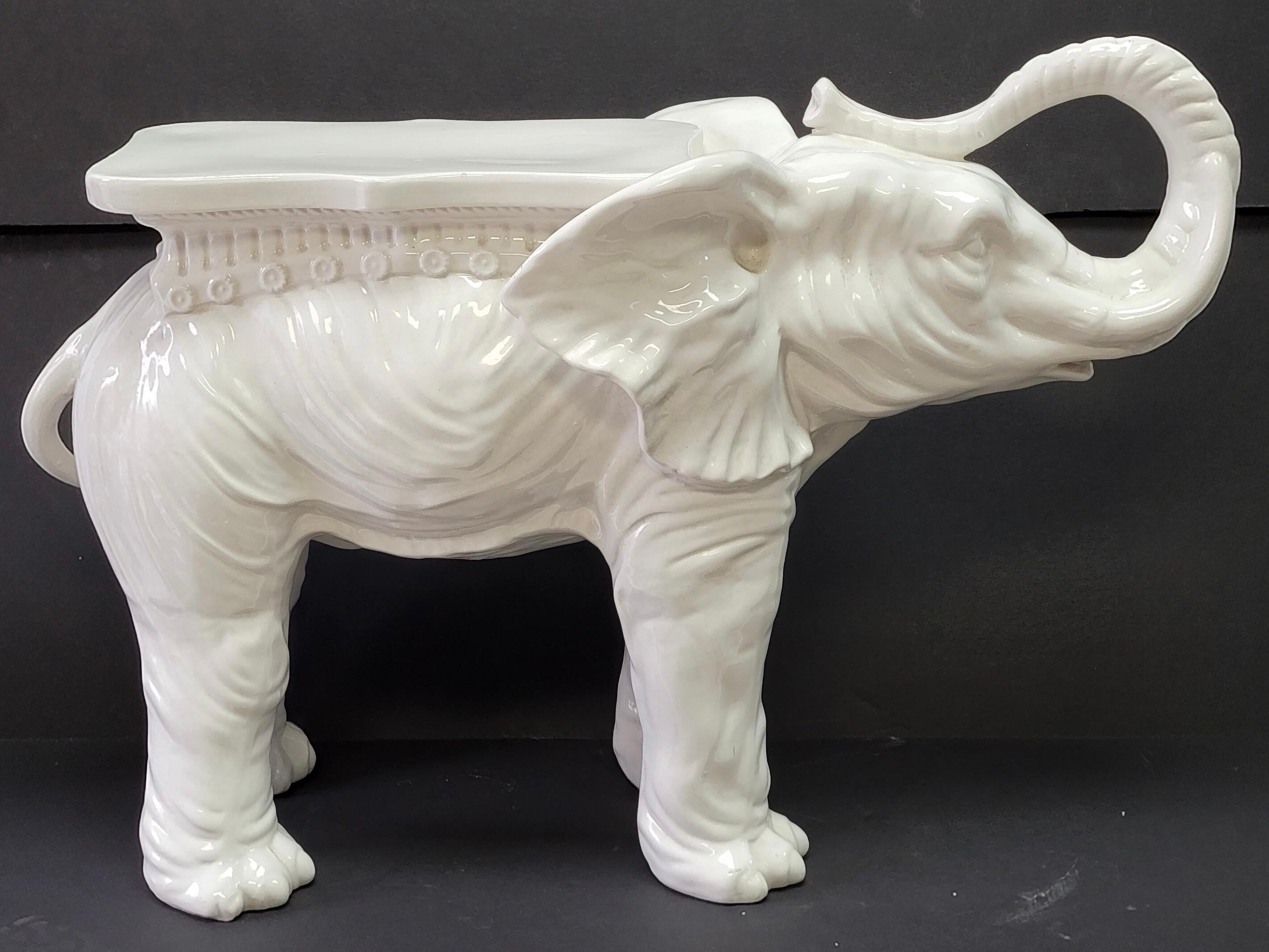 Hollywood Regency Italian White Blanc De Chine Style Elephant Garden Seat 2