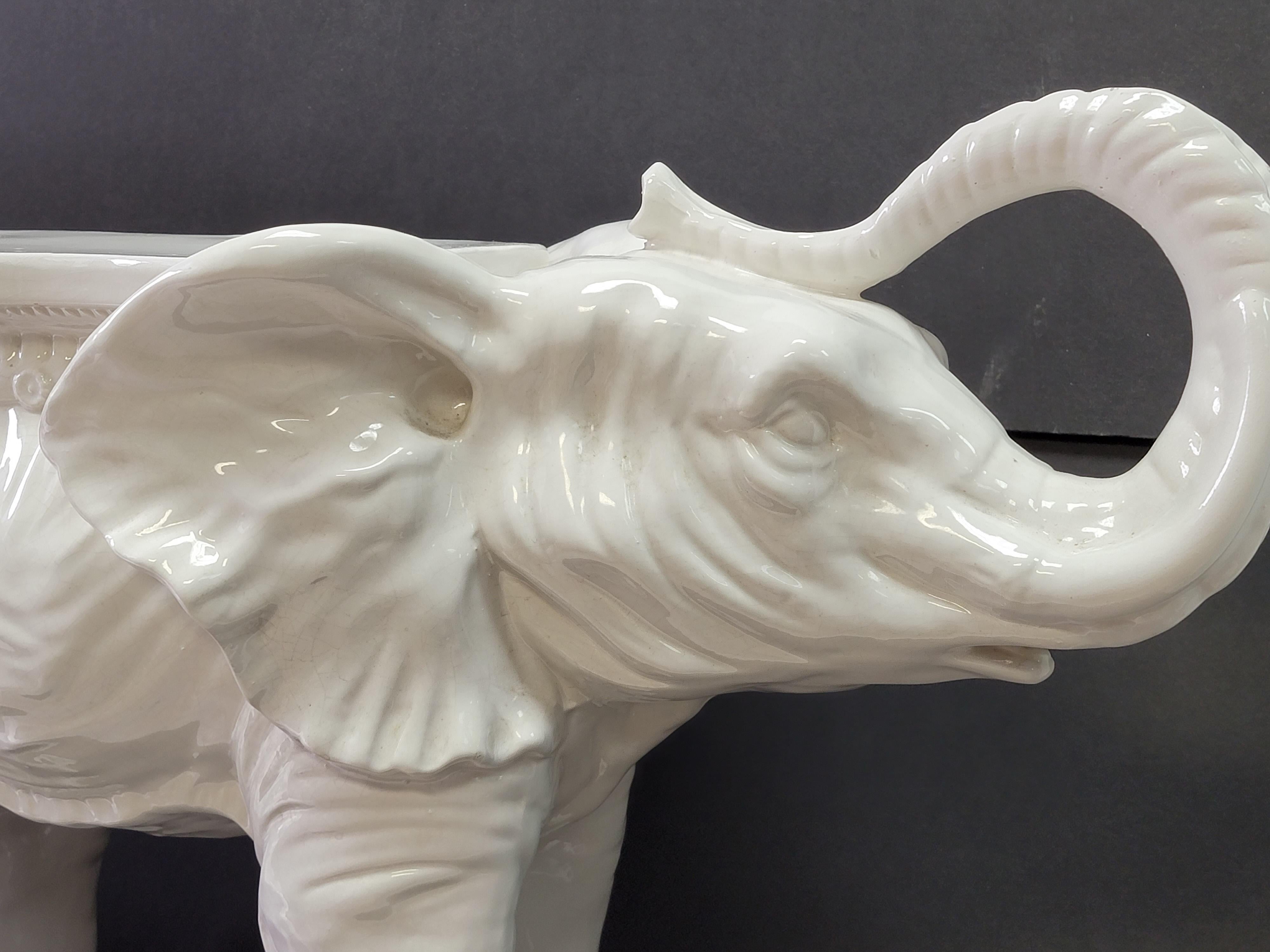Hollywood Regency Italian White Blanc De Chine Style Elephant Garden Seat 3