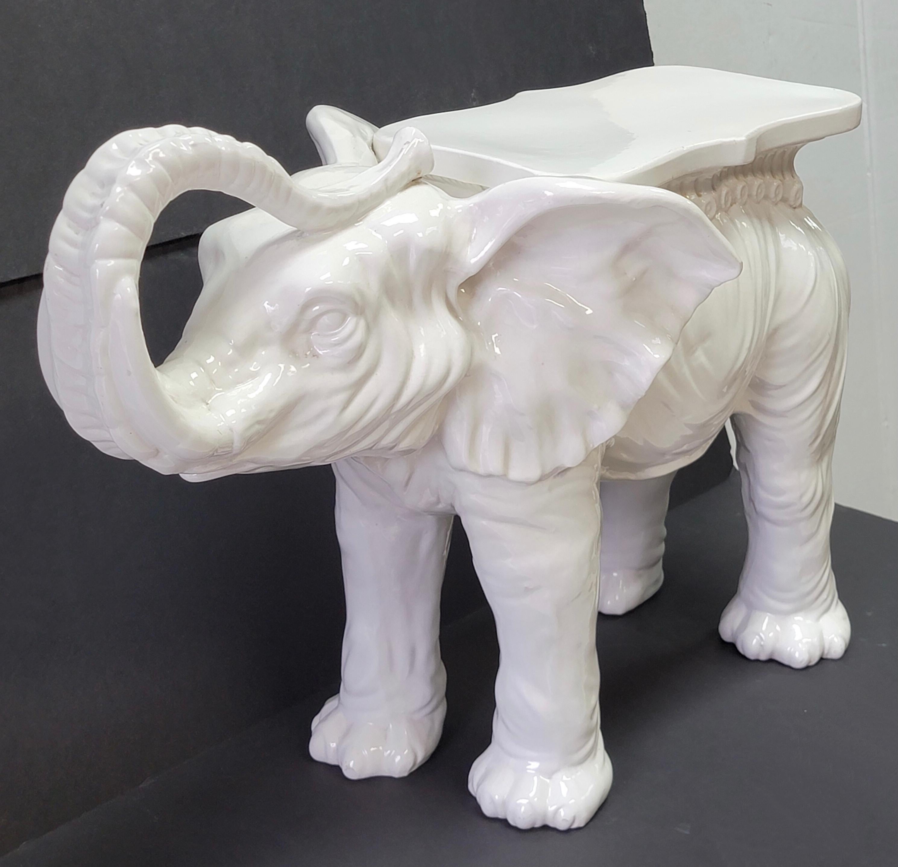 Hollywood Regency Italian White Blanc De Chine Style Elephant Garden Seat 4