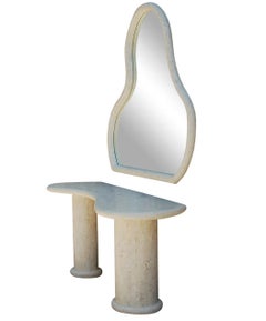 Hollywood Regency Italian White Marble Console Table or Vanity with Wall Mirror