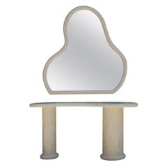 Hollywood Regency Italian White Marble Console Table or Vanity with Wall Mirror