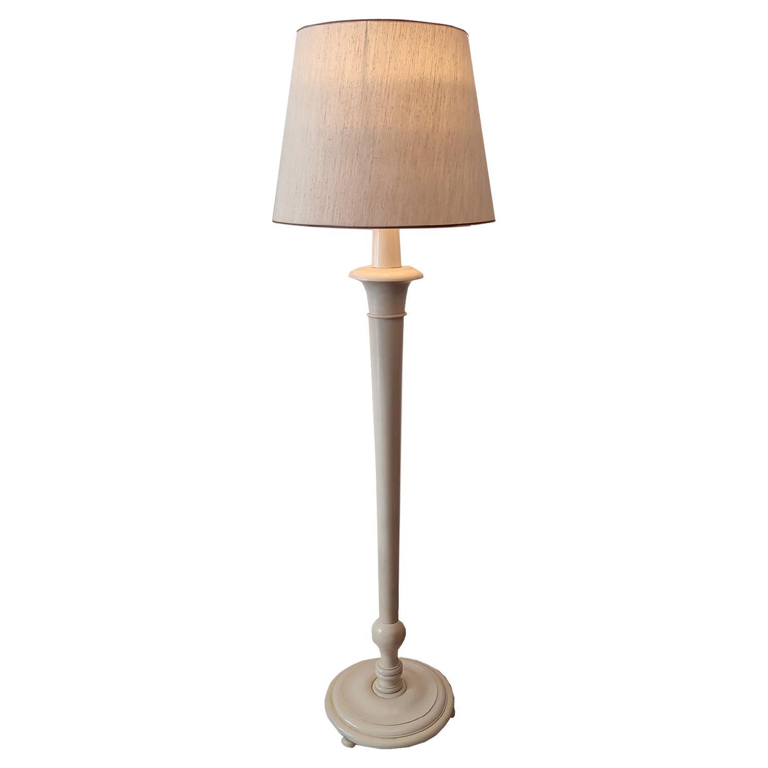 Hollywood Regency Ivory Laquered Wood Floor Lamp, France For Sale