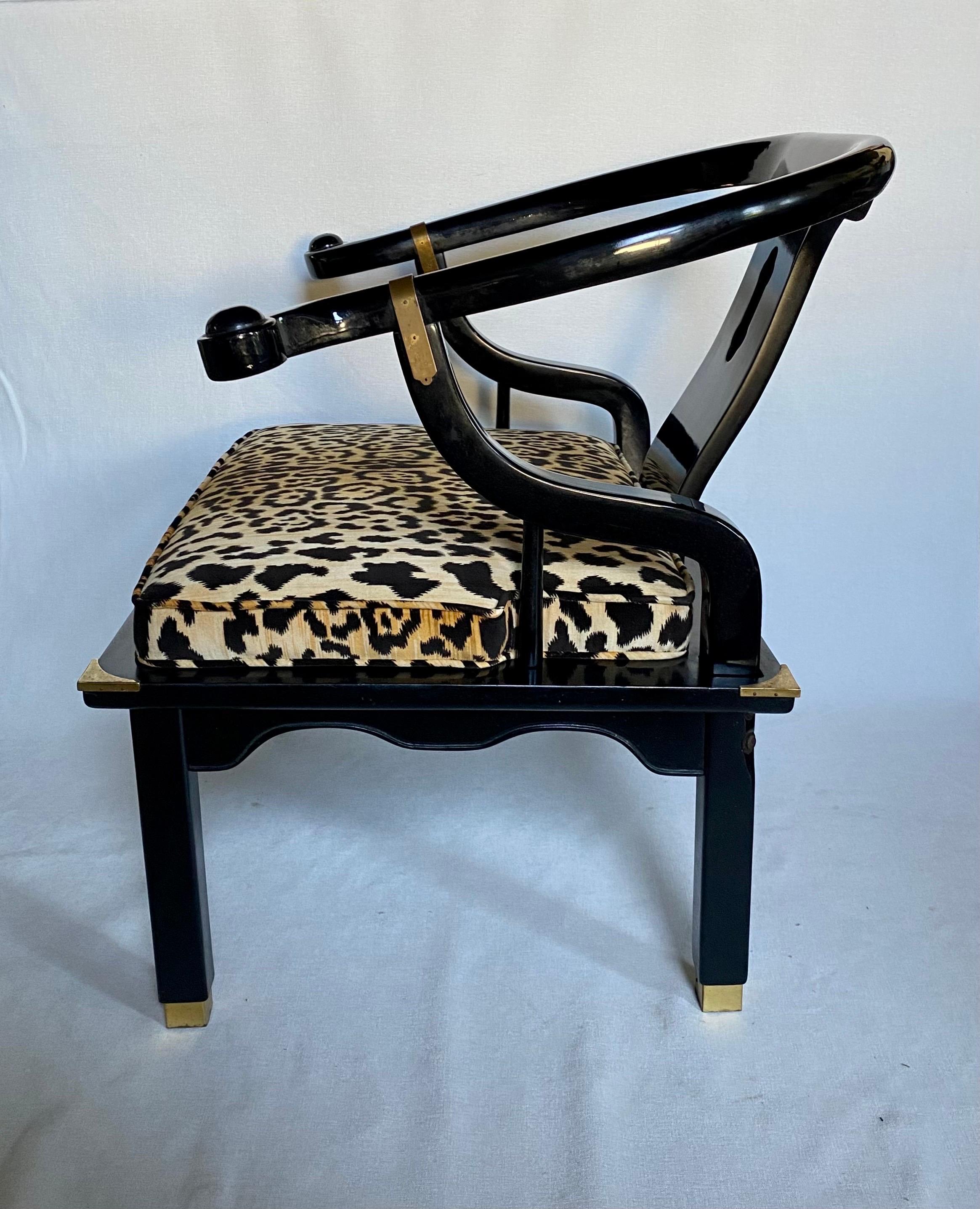 Hollywood Regency James Mont Style Lacquer Lounge Armchair by Century In Good Condition For Sale In Lambertville, NJ