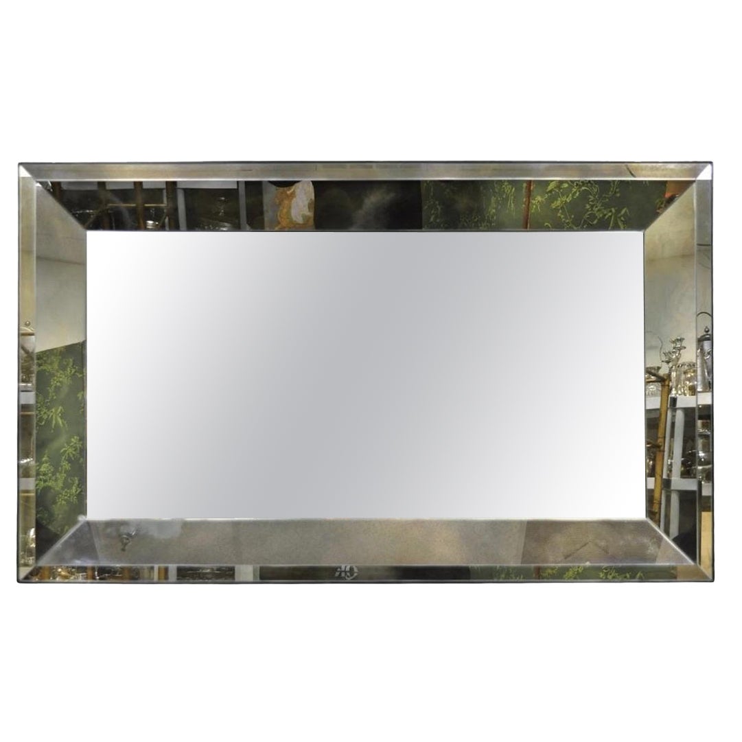Hollywood Regency James Mont Style Verre Eglomise Smoked Glass Wall Mirror