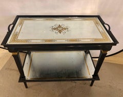 Hollywood Regency Jansen Mirrored Serving Cart with an Eglomise Tray Top
