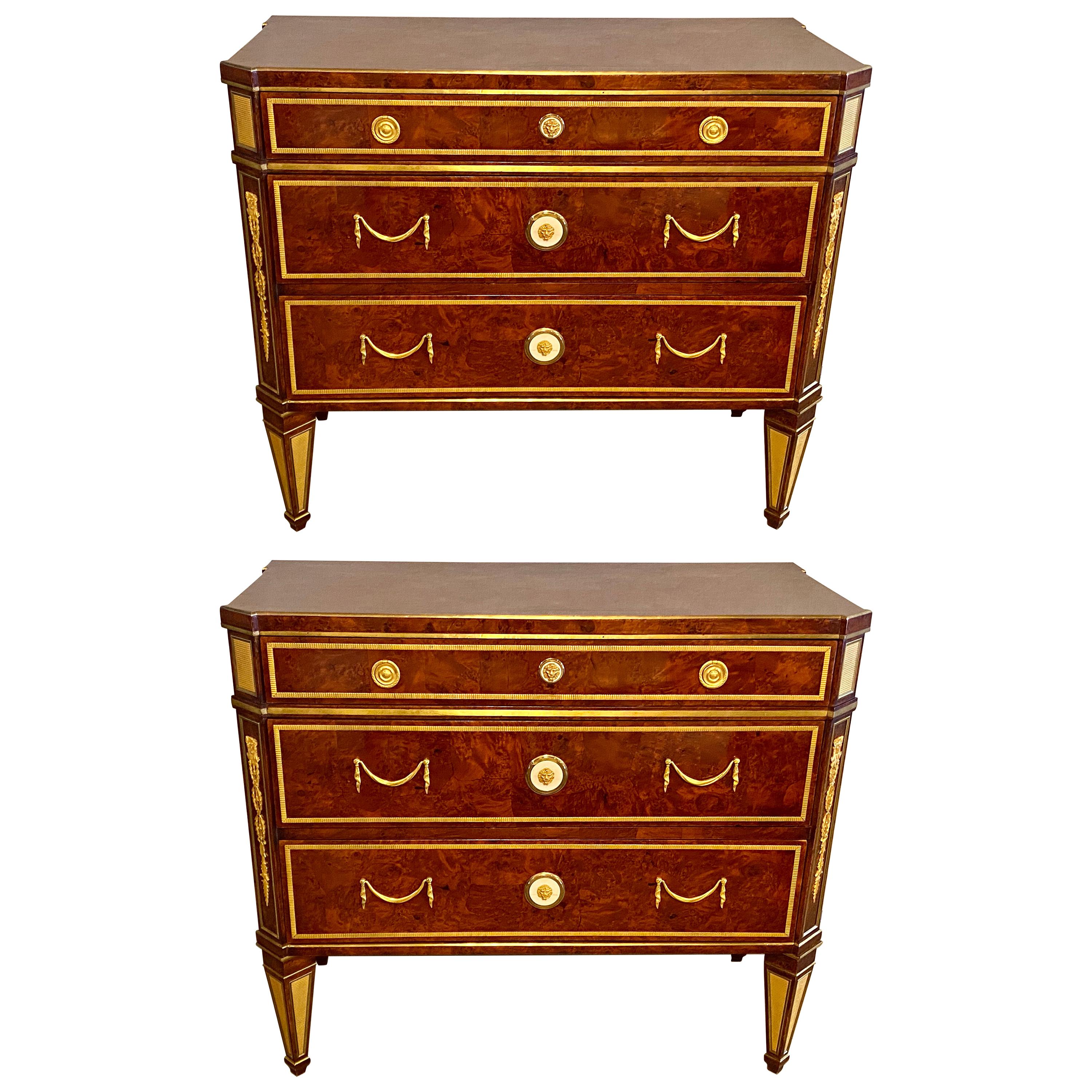 Neoclassical, Rare Commodes, Tortoise Shell Veneer, Bronze, Baltic States, 1880s For Sale