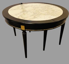 Hollywood Regency Jansen Style Ebony Center Dining Table Marble Top French