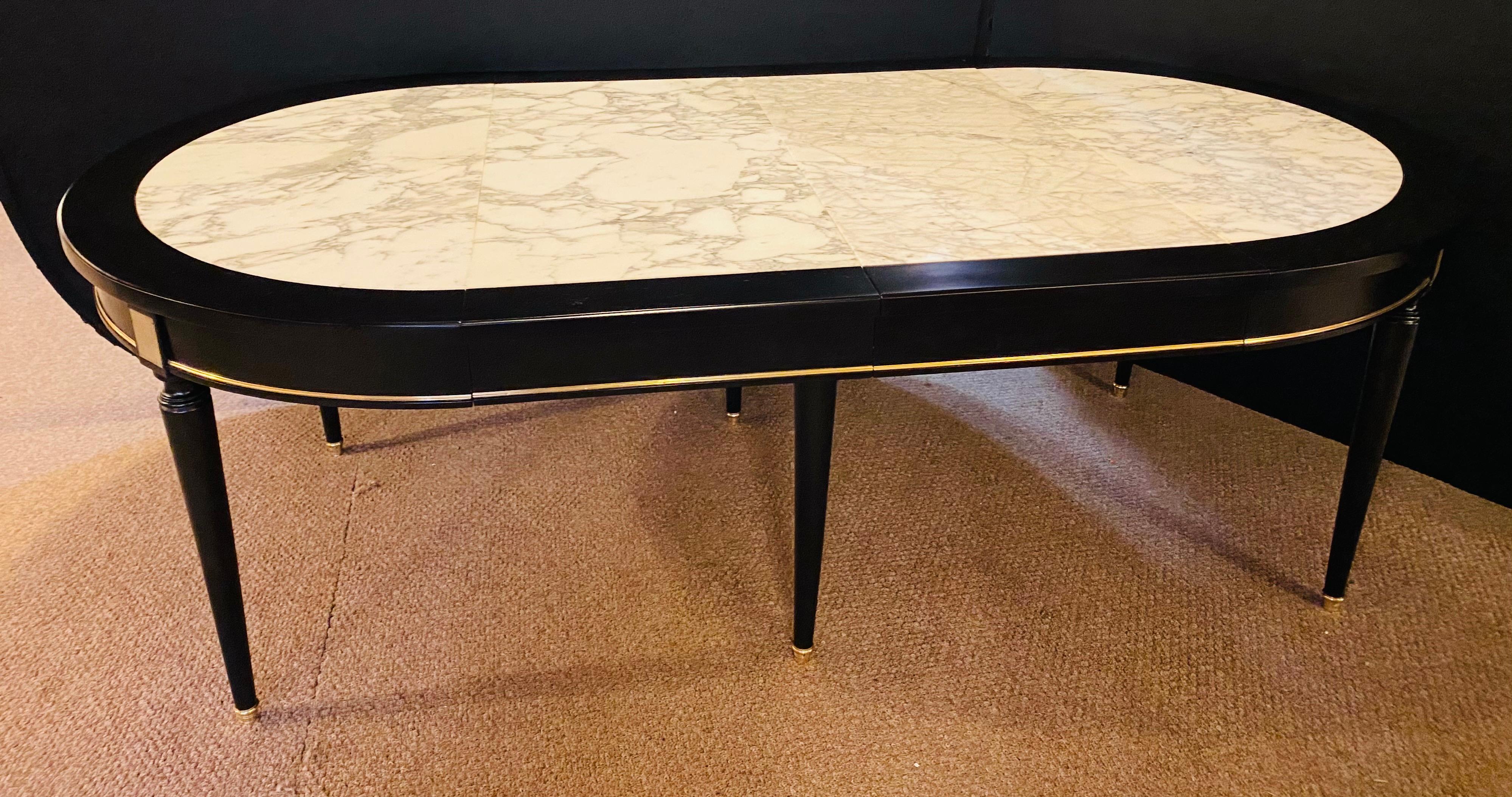 Hollywood Regency Jansen Style Ebony Center Dining Table Marble Top French For Sale 2