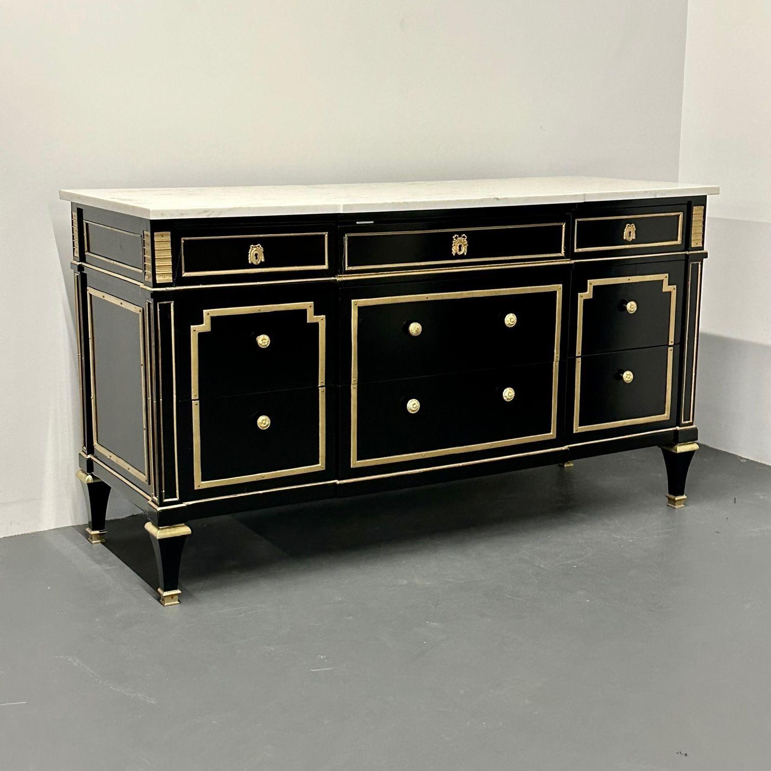 Hollywood Regency Jansen Style Ebony Commode / Chest, Marble Top, Bronze Mounted 2